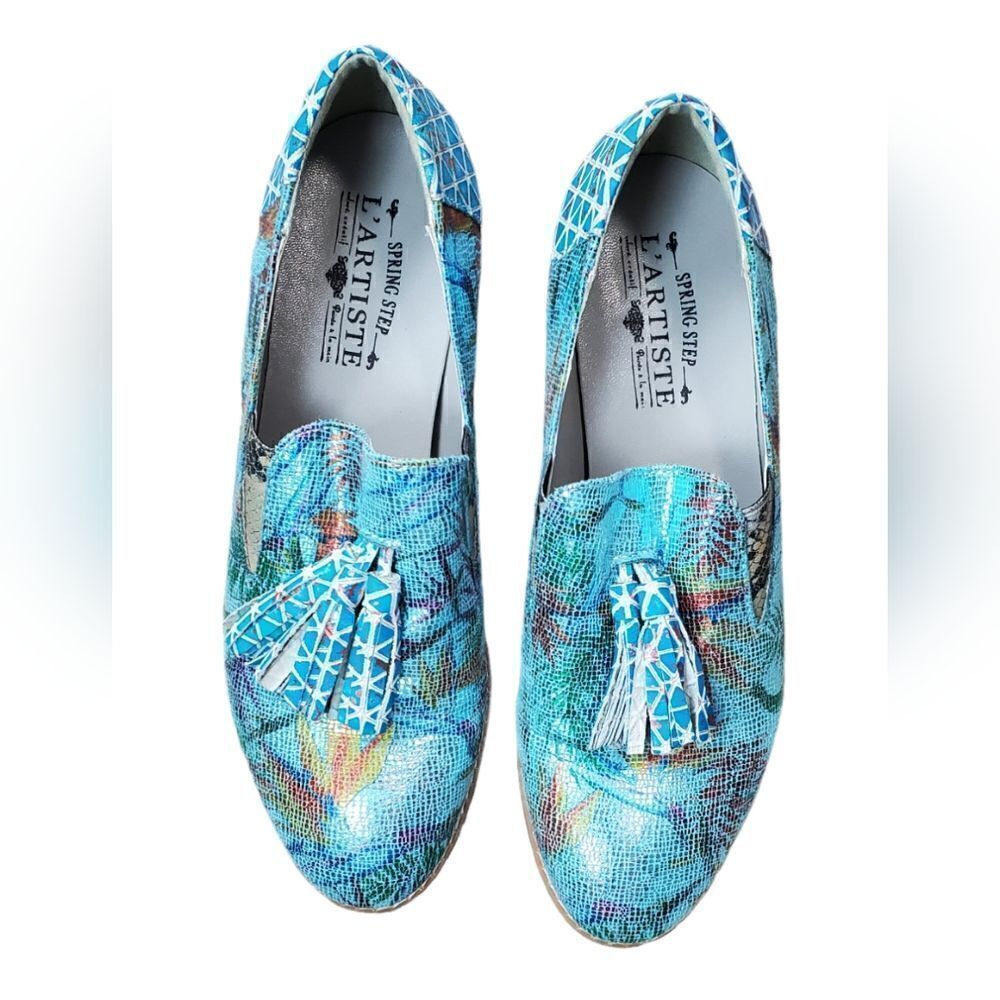 L'ARISTE Leather Aqua Blue Spring Step Paradise Loafers
